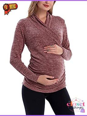 MOMOOD Maternity Long Sleeve High Neck Slim Fit Pullover Sweater Top